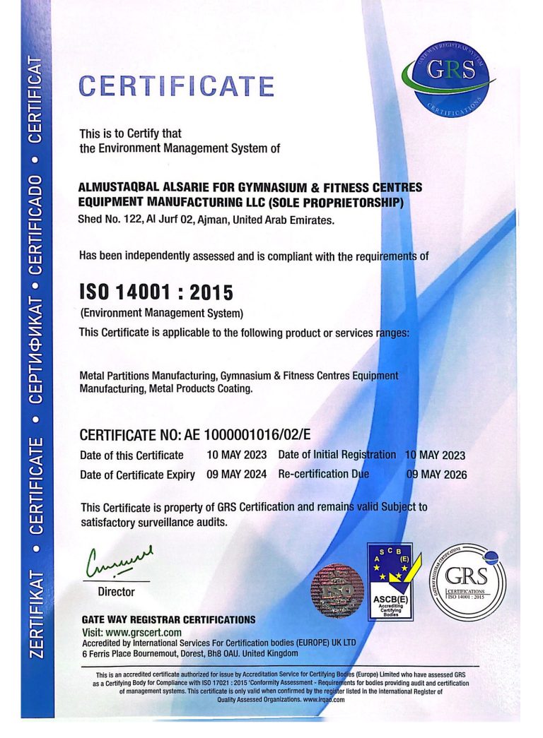 ISO 14001:2015 Environmental Management certificate