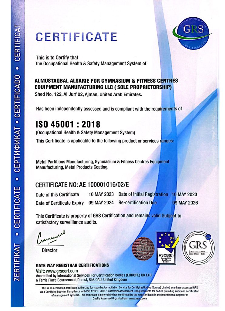 ISO 45001:2018 Health & Safety certificate