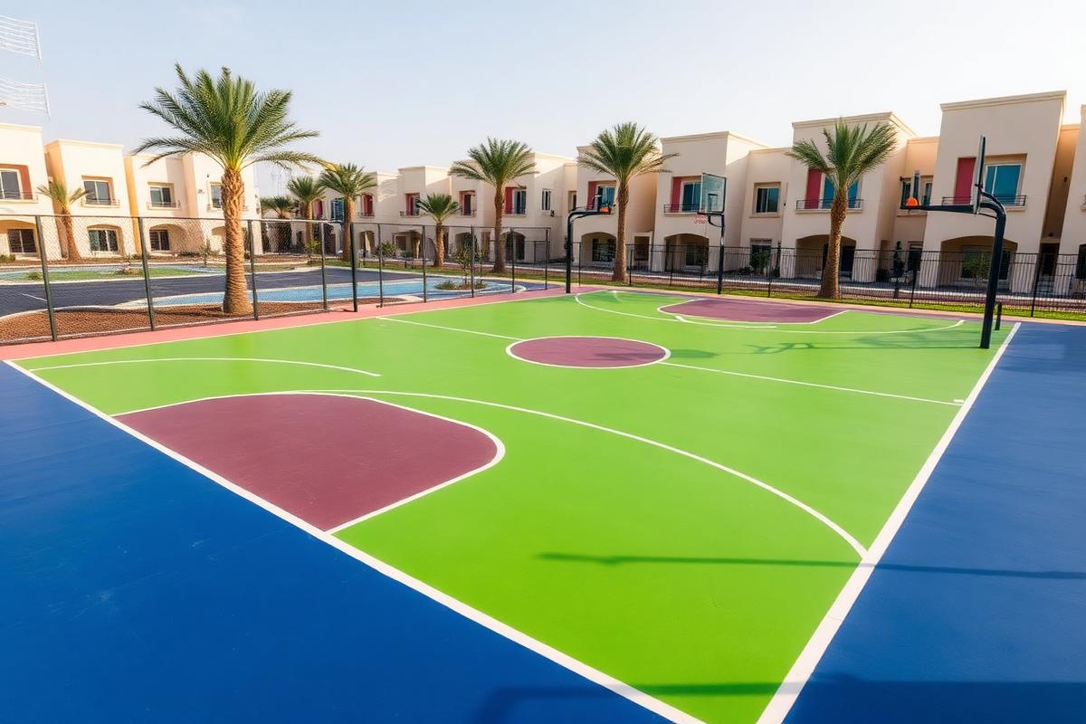 Community basketball court in a residential development